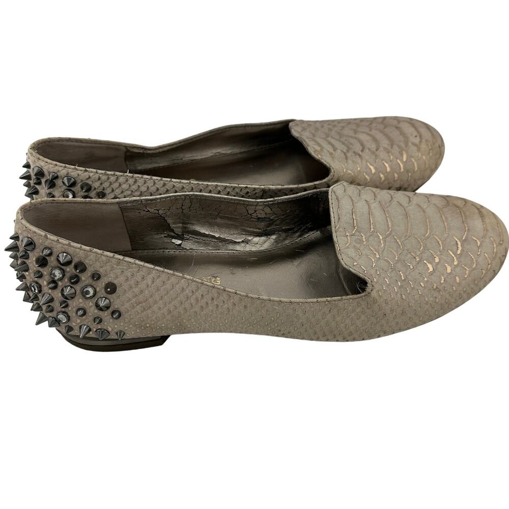 Arturo Chiang Bonnie Women 8M Cream Gold Studded Leather Slip On Ballet Flats